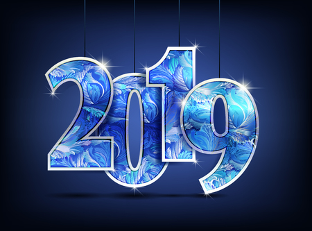2019 year blue cyan frost pattern shine design on darck background 2019 creative design for greetings card, flyers, invitation, posters, brochure, banners, calendar Vector illustration stock vector.のイラスト素材