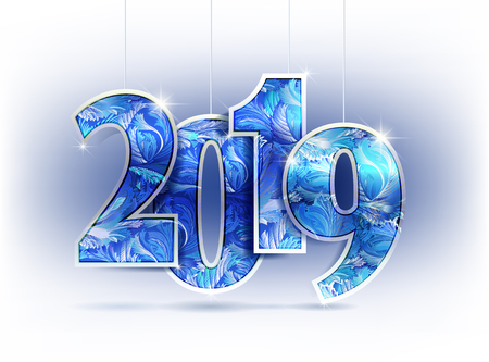 2019 year blue cyan frost pattern shine design on light background 2019 creative design for greetings card, flyers, invitation, posters, brochure, banners, calendar Vector illustration stock vector.のイラスト素材