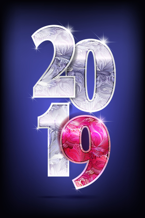 2019 year silver red pink rose magenta frost shine design on darck background 2019 creative design for greetings card, flyers, invitation, posters, brochure, banners, calendar Vector stock illustration.のイラスト素材