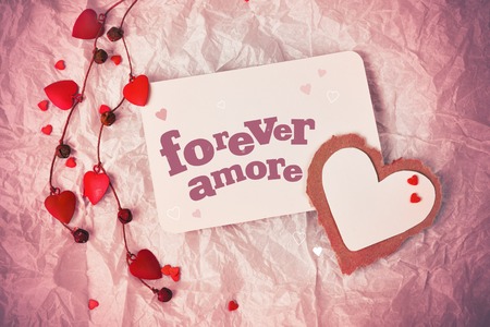 Garland with hearts and bells. Postcard heart shaped. Mock up. The concept of Valentine's Day. Vintageの写真素材