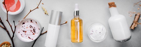 Organic bio cosmetics with herbal ingredients .Natural extract of amber, gold. Oils serum .handmadeの写真素材
