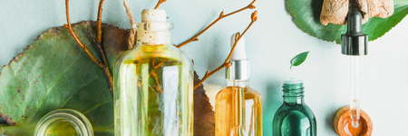 Homeopathic oils, dietary supplements for intestinal health Natural cosmetics, oils for skin care on a light background.の写真素材