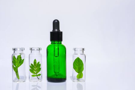 Natural cosmetic product, serum for the care and beauty of skin and hair. Homeopathic Vegetable Oils. Concept of Organic, Bio Cosmetics and Food Additives.の写真素材