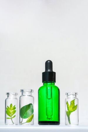 Natural cosmetic product, serum for the care and beauty of skin and hair. Homeopathic Vegetable Oils. Concept of Organic, Bio Cosmetics and Food Additives.の写真素材