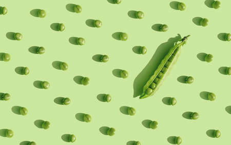 Social distancing, keep distance in public society people to protect COVID-19 coronavirus outbreak spreading concept, the peas keep distance away in the meeting with distant measure. Patternの写真素材