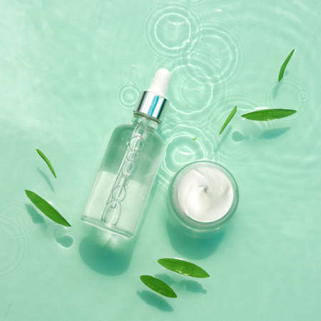 Moisturizing cosmetic products on water with drops