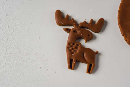 Beautiful deer carved on raw ginger dough Concept ofの写真素材