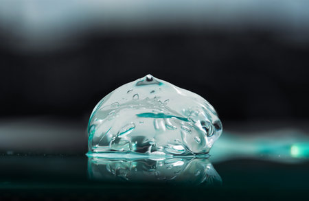 Gel texture of collagen with bubbles on a dark backgroundの写真素材