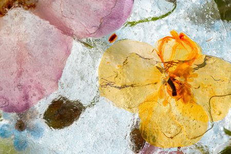 Abstract background of frozen multicolored flowers