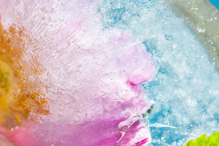 Abstract background of frozen multicolored flowersの写真素材