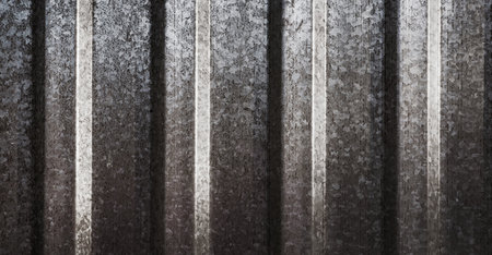 Ribbed steel panel with vertical lines and repetition. Clean industrial background for roofing, siding and construction use.の写真素材