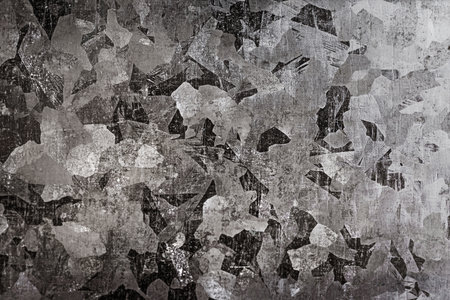 Close view of galvanized steel showing zinc spangle crystals. Technical metal texture for anti corrosion and manufacturing topics.の写真素材