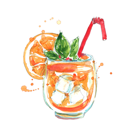 Watercolor Mai Tai cocktail.の写真素材