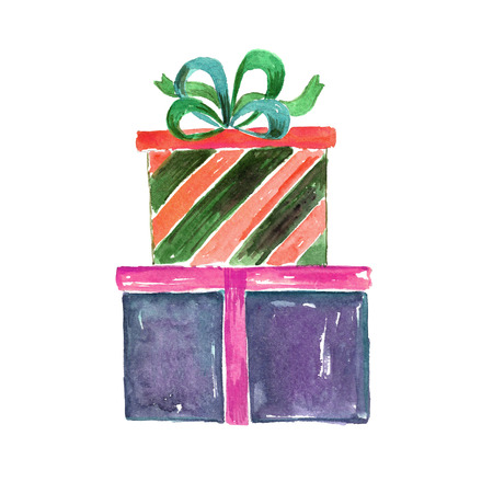 Watercolor gift box.の写真素材