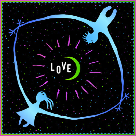 Bandana art print vector illustration  Love eye in space girl, boy, moon, stars, love, space.のイラスト素材