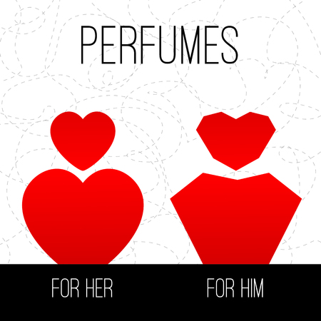 Perfumes for him and for her. Vector illustration. Flat style print.のイラスト素材