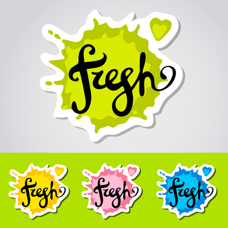Fresh stiker, blot Word hand lettering. Handmade vector calligraphy.のイラスト素材