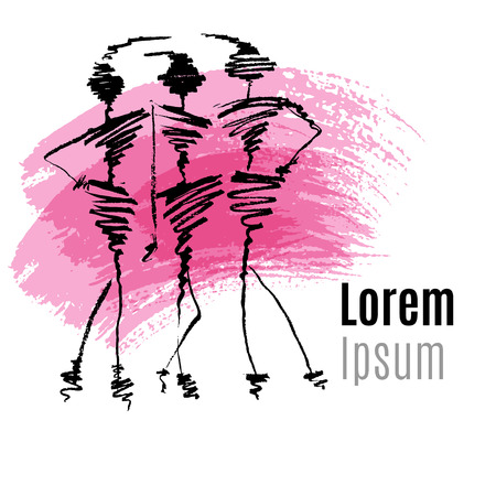 Sketch fashion illustration, logo design vector template, calligraphy. Elegant woman silhouette. Logotype concept icon. Brush strokeのイラスト素材
