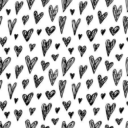 Creative Seamless pattern. Black and white hearts. Artistic universal background. Hand Drawn...