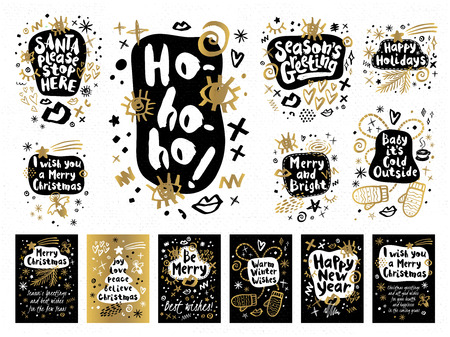 Christmas and New Year lettering greeting cards.のイラスト素材