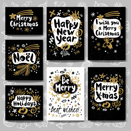 Christmas and New Year lettering greeting cards.のイラスト素材