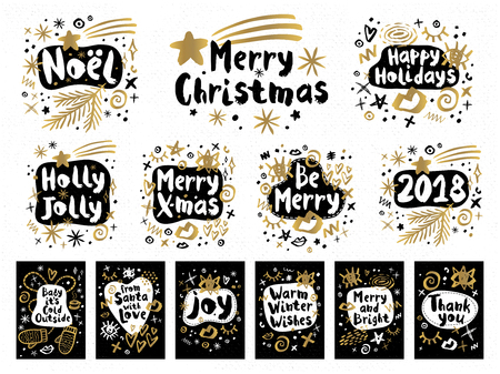 Christmas and New Year lettering greeting cards.のイラスト素材