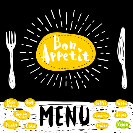Bon Appetit poster with fork and knife.のイラスト素材