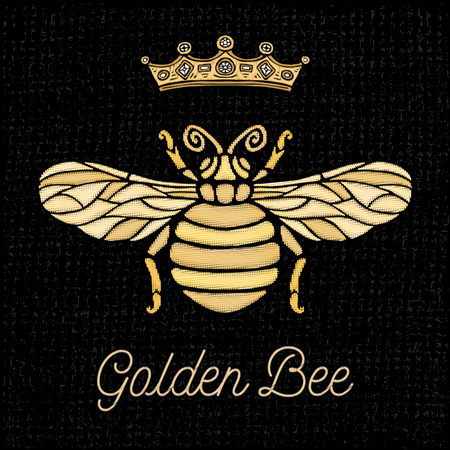 Golden embroidery bee crown patch wasp Insect embroidery gold Fashion t shirt  Hand drawn vector illustrationのイラスト素材