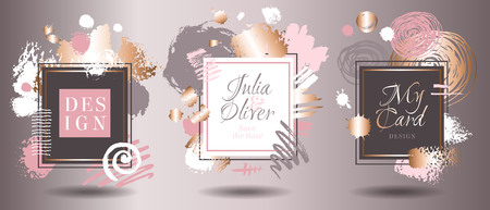 Frames rose gold brush strokes card.のイラスト素材