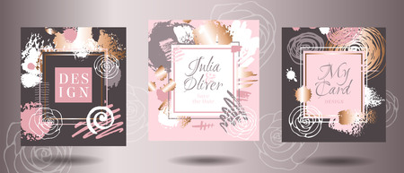 Frames rose gold brush strokes card.のイラスト素材