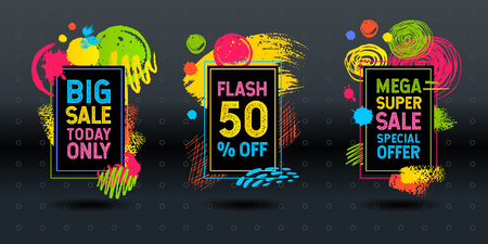 Mega super big flash sale brush stroke frame vector abstract dynamic chalk chalkboard graphics colorfulのイラスト素材