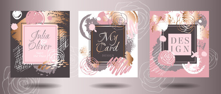 Frames rose gold brush strokes card.のイラスト素材