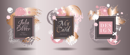 Frames rose gold brush strokes card.のイラスト素材