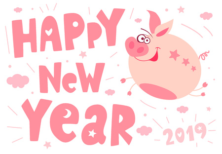 Cute cartoon piggy flying characterのイラスト素材