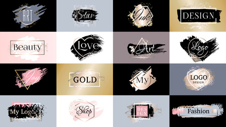 Gold paint ink brushstroke setのイラスト素材