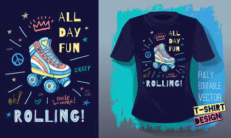 Rollers, girls, ride, skate board sketch style doodles cool lettering slogans for t-shirt design print posters hello summer.の写真素材