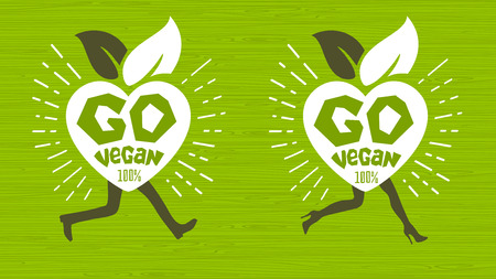 Go vegan healthy ecology emblem logo design lettering fresh green leaves concept icon label sticker design.のイラスト素材