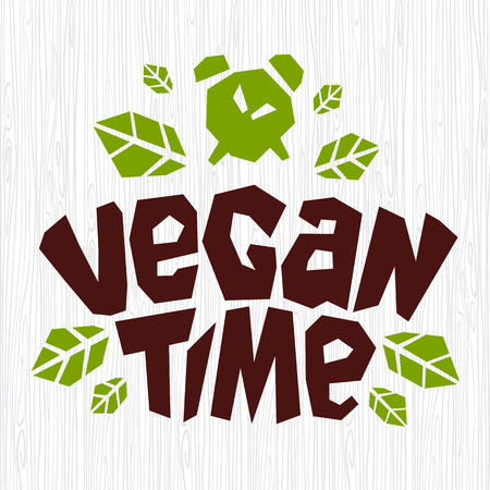 Vegan time logo healthy emblem leaves green natural organic food Ingredients stamp icon isolated white texture background vector illustrationの写真素材