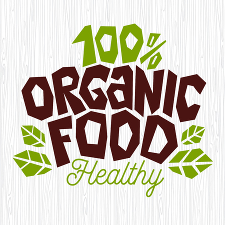 Organic food logo healthy emblem leaves green natural organic Ingredients stamp icon isolated white texture background vector illustrationの写真素材