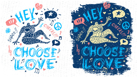 Funny cool dude character theme music party doodle style lettering slogan graphic art for t shirt design print posters.のイラスト素材