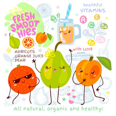 Fresh smoothie recipe cute  characters.のイラスト素材