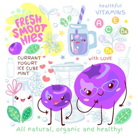 Fresh smoothie recipe cute  characters.のイラスト素材