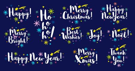 Noel Merry Christmas Happy New Year typography emblems lettering logo text greeting cards.のイラスト素材
