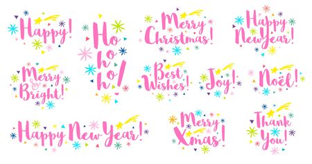 Noel Merry Christmas Happy New Year typography emblems lettering logo text greeting cards.のイラスト素材