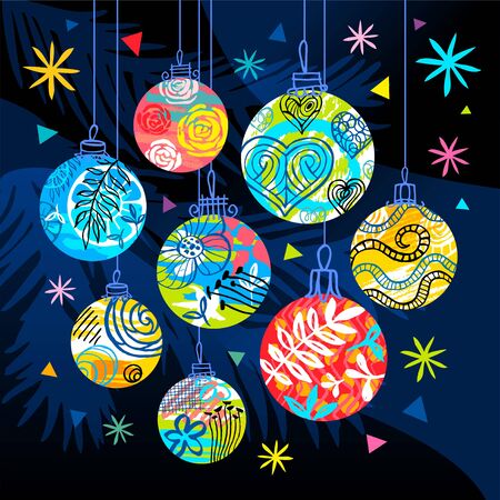 New Year Christmas decoration colorful ornament ball greeting cards.のイラスト素材