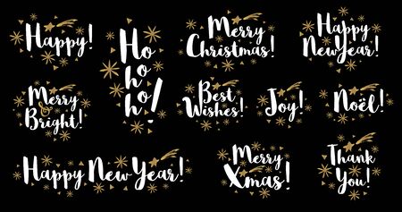 Noel Merry Christmas, Happy New Year brush stroke typography emblems lettering logo text greeting cards.のイラスト素材