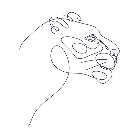 Abstract art wild cat silhouette hand drawn with continuous line. Simple tropical background drawing. Hand drawn vector character line art illustrationのイラスト素材