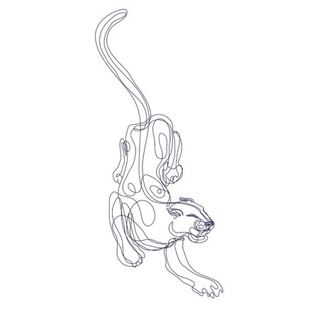 Abstract art wild cat silhouette hand drawn with continuous line. Simple tropical background drawing. Hand drawn vector character line art illustrationのイラスト素材