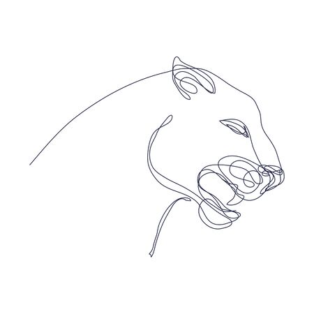 Abstract art wild cat silhouette hand drawn with continuous line. Simple tropical background drawing. Hand drawn vector character line art illustrationのイラスト素材