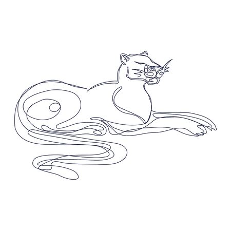 Abstract art wild cat silhouette hand drawn with continuous line. Simple tropical background drawing. Hand drawn vector character line art illustrationのイラスト素材